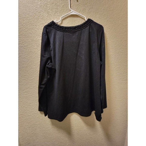 Charter Club Woman Shimmery Black Long Sleeve Blouse With Braded Neck Detail... - Picture 5 of 5